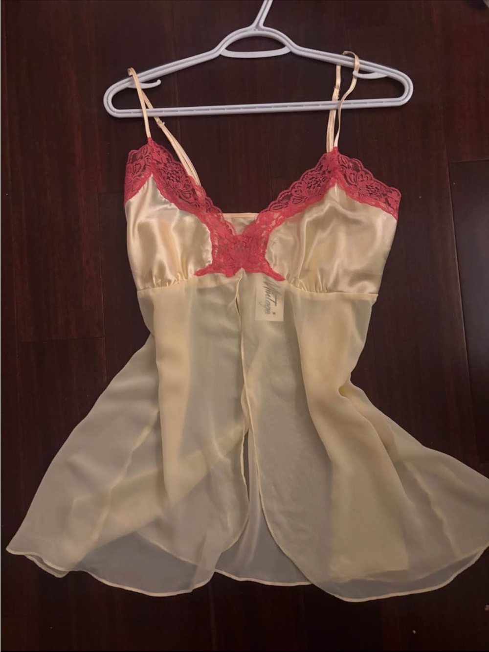 Secret Treasures Yellow Lace Top with Pink Lace Accents